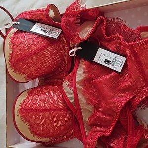 NWT Blush Heart's Desire Red Covertible Bra 34D and 2 L Panties